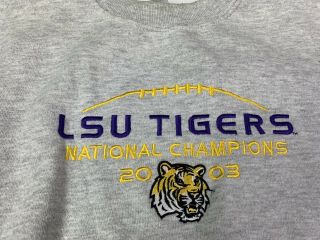 Vintage LSU Sweatshirt Size 2XL Gray National Champions 2003 Tigers 3