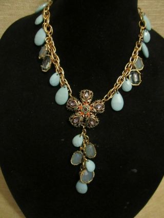 Vintage Enamel Flower & Bead Statement Necklace - A Repurposed Ooak