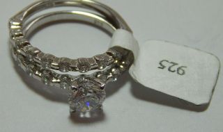 Vintage.  925 Sterling Silver Engagement Wedding Ring Set Size 7