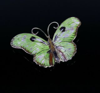 Vintage.  925 Sterling Silver Lime Green Enamel Butterfly Insect Brooch Pin 5.  2g