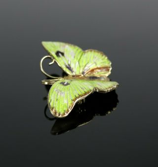 Vintage.  925 Sterling Silver Lime Green Enamel Butterfly Insect Brooch Pin 5.  2g 2