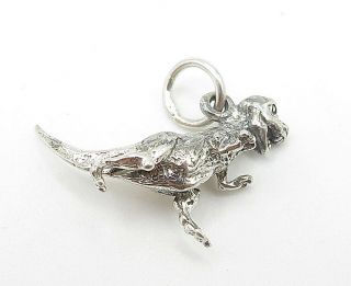 925 Sterling Silver - Vintage Petite Sculpted T - Rex Dinosaur Drop Pendant - P6764 2