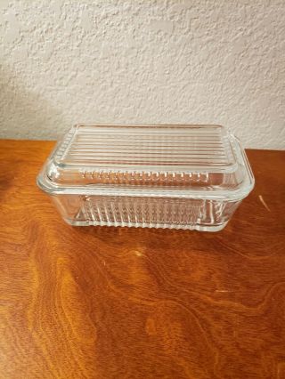 Vintage Pasabahce Clear Ribbed Glass Refrigerator Dish Butter Cheese