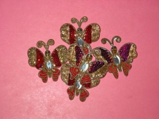 Vintage Butterfly Appliques Five Sequins Rhinestone Centers