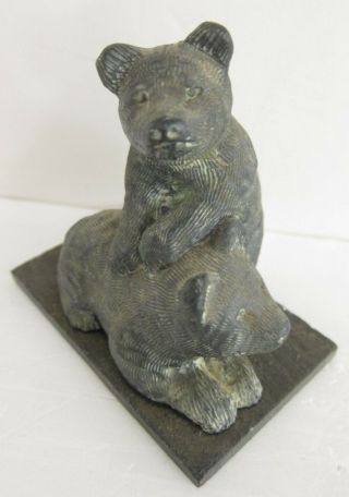 Bear Pair - A Wolf Hand Carved Canada Inuit Argillite Sculpture Vtg 4 "