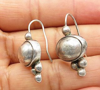 Mexico 925 Silver - Vintage Ball Bead Accent Dome Drop Earrings - E4695