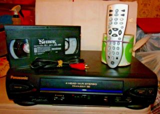 Panasonic PV - V4522 VCR 4 Head W/GE UNIVERSAL REMOTE/AV CABLE & SHREK VHS - 3