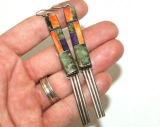 Vintage Unsigned Native American Sterling Silver Multi Stone Dangle Earrings