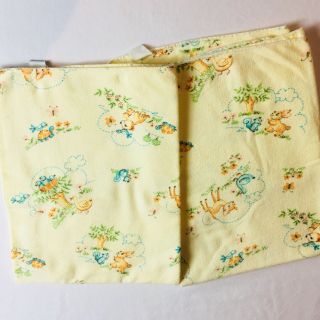 Dundee Receiving Blanket Vtg Baby Infant Yellow Bear Fawn Bunny 39x26 Set Of 2