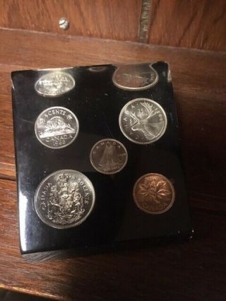 Vintage 1968 Canadian 5 Coin Set Embedded In Lucite