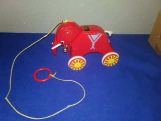 Vintage Brio Red Wooden Elephant Pull Toy Circus Wheels Car Retro Wood