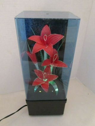 Vintage Retro Color Change Fiber Optic Red Flower Lamp Light Music Box