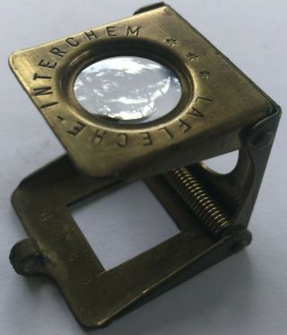 VINTAGE Folding Brass Loupe Lafleche Paris Magnifying Glass Pocket Magnifier, 2