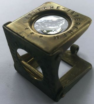 VINTAGE Folding Brass Loupe Lafleche Paris Magnifying Glass Pocket Magnifier, 5