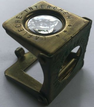 VINTAGE Folding Brass Loupe Lafleche Paris Magnifying Glass Pocket Magnifier, 7