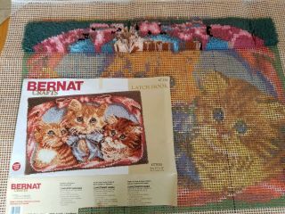Vintage Bernat Yarn Latch Hook Kit 256 Kittens opened started 24 