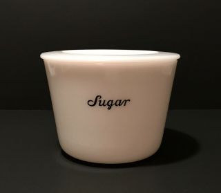 Vintage Mckee Glass White W/ Black Script Sugar Canister & Lid Jeannette Pa