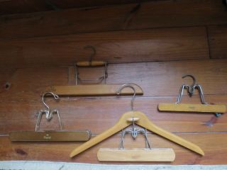 4 Vintage Wooden Hangers Pants Trouser Skirt Clamp Style Marked