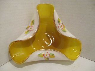 Vintage Cased Glass Murano Bowl / Ashtray With Hand Painted Flowers Gold Trim