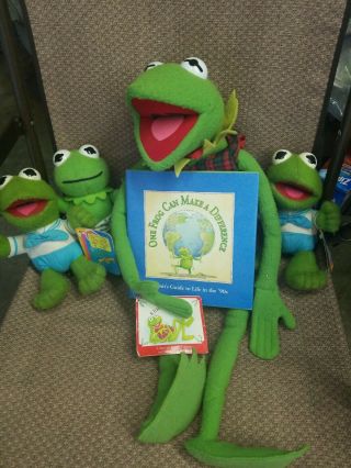 Vintage Eden Toys Kermit The Frog Plush Doll Muppets Jim Henson Vest 22”