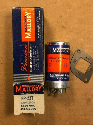 Nos Nib Vintage Mallory 30 Uf,  30 Uf 450v Can Capacitor Old Style Paper Label