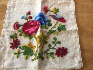 Vtg Paragon Garden Floral Completed Crewel Embroidery Linen Pillow Cover