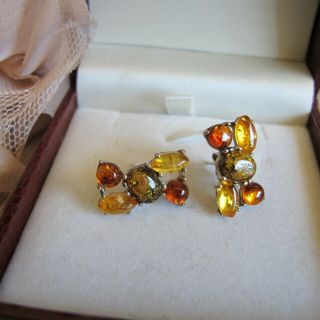 Vintage Natural Baltic Amber Handcrafted Sterling Silver Earrings