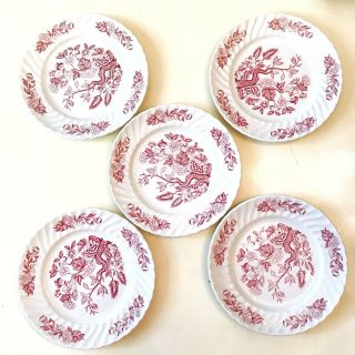 Royal Wessex Indian Tree Pink Set Of 5 Salad Plates Vintage Toile Ironstone 7.  5”