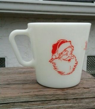 Vintage Pyrex White Milk Glass Red Santa Merry Christmas Mug