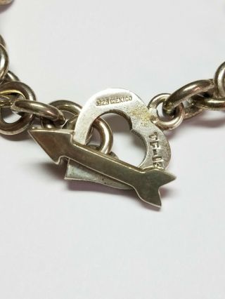 Vintage Taxco Mexico 925 Sterling Silver Heart Arrow Toggle Clasp Chain Bracelet 2