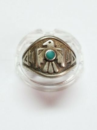 Vintage Bell Trading Post Sterling Silver Turquoise Thunderbird Ring Sz 5.  75