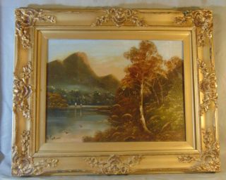 Vintage W.  Collins Hudson River Style Oil On Board Landscape Painting W/ Frame