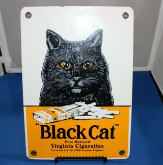 Vintage Black Cat Virginia Cigarettes Porcelain Metal Sign Gas Oil Tobacco