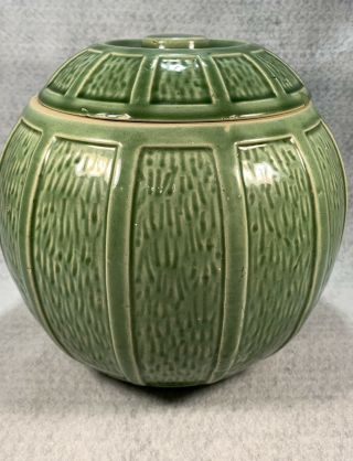 Monmouth Pottery/ Western Stoneware VTG Ball Cookie Jar Lidded Crock Green Glaze 2