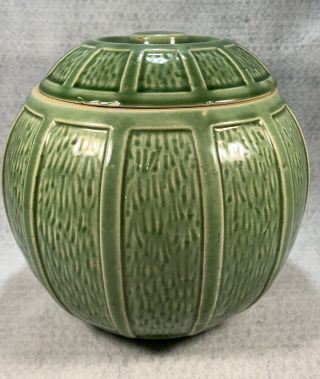Monmouth Pottery/ Western Stoneware VTG Ball Cookie Jar Lidded Crock Green Glaze 3