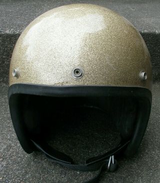 Vtg Gold Glitter Metal Flake Open Face 3/4 Motorcycle Helmet Asc Fury 400