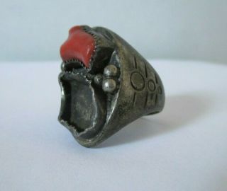 Large Heavy Vintage Navajo Sterling Silver And Coral Ring For Repair Sz 12