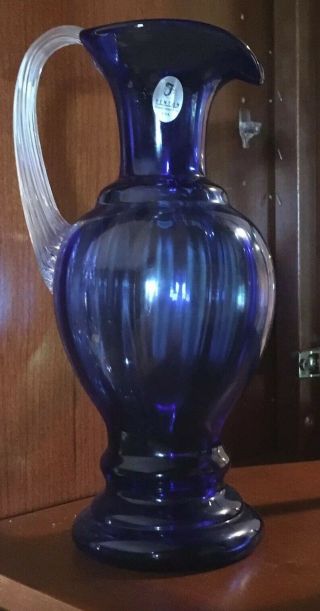 Vintage Fenton Cobalt Blue Art Glass Pitcher