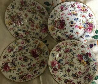 4 Vintage Hammersley 3257 Floral Rose Chintz F Howard Salad - Dessert Plates