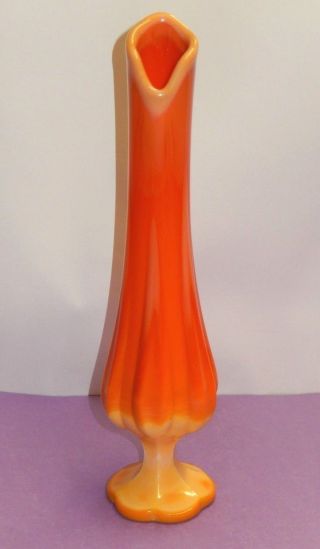 Vintage Viking Orange Slag Glass 13.  5 " Tall Pedestal Vase Hand Swung Stretch