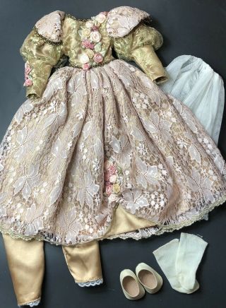 Vtg Large Doll Dress Victorian Clothes For 23” Dolls Pantaloons Half Slip Shoes