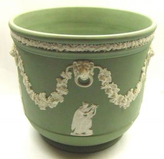 A Vintage Traditional Green Wedgwood Figural & Lion Head Jasperware Plant Pot