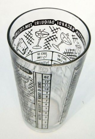 Vintage Federal Retro Black Cocktail Recipe Bar Glass Tumbler Mixing Measuring