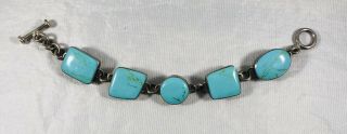 Vintage Taxco Chunky Sterling Silver Turquoise Toggle Bracelet 7.  5” Long