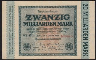 1923 20 Billion Mark Germany Old Vintage Paper Money Banknote Currency P 118a Xf