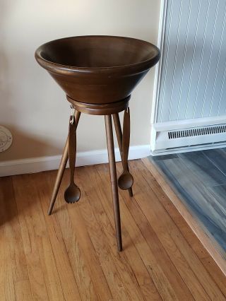 Vintage Salad Bowl With Tripod Stand