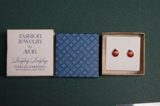 Vintage Avon Ladybug Pierced Earrings W/ Box