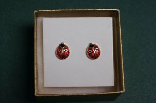 Vintage Avon Ladybug Pierced Earrings w/ box 3
