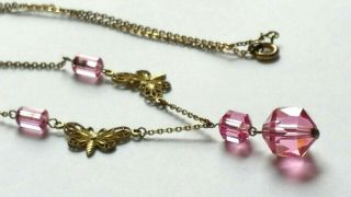 Czech Vintage Art Deco Hot Pink Crystal Necklace