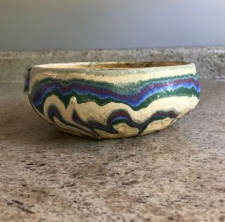Vintage Ozark Roadside Tourist Swirl Pottery Multi - Colored Bulb Low Bowl